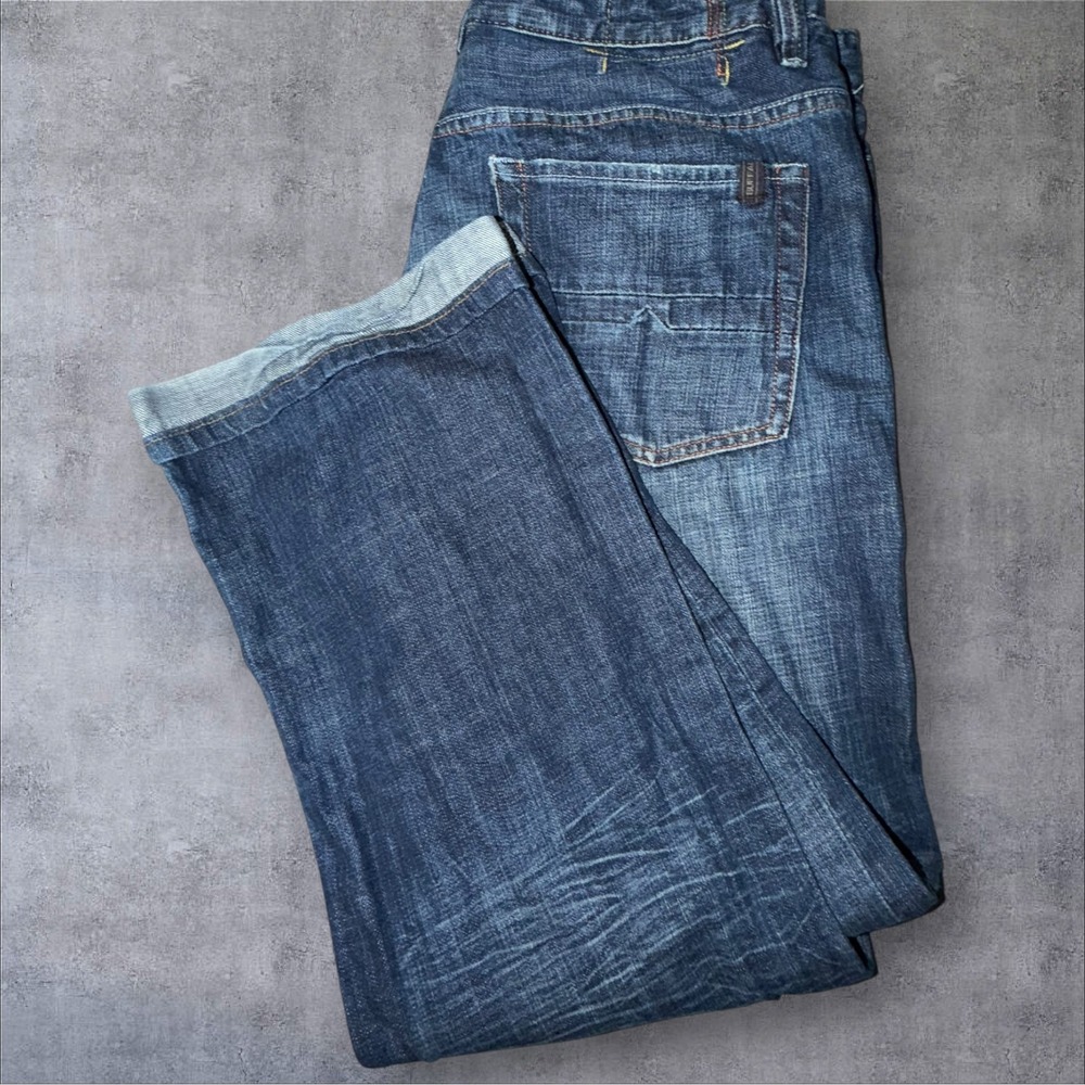 Buffalo David Bitton Ruffer Mens Dark Wash Straight Leg Button Fly Jeans 36x32